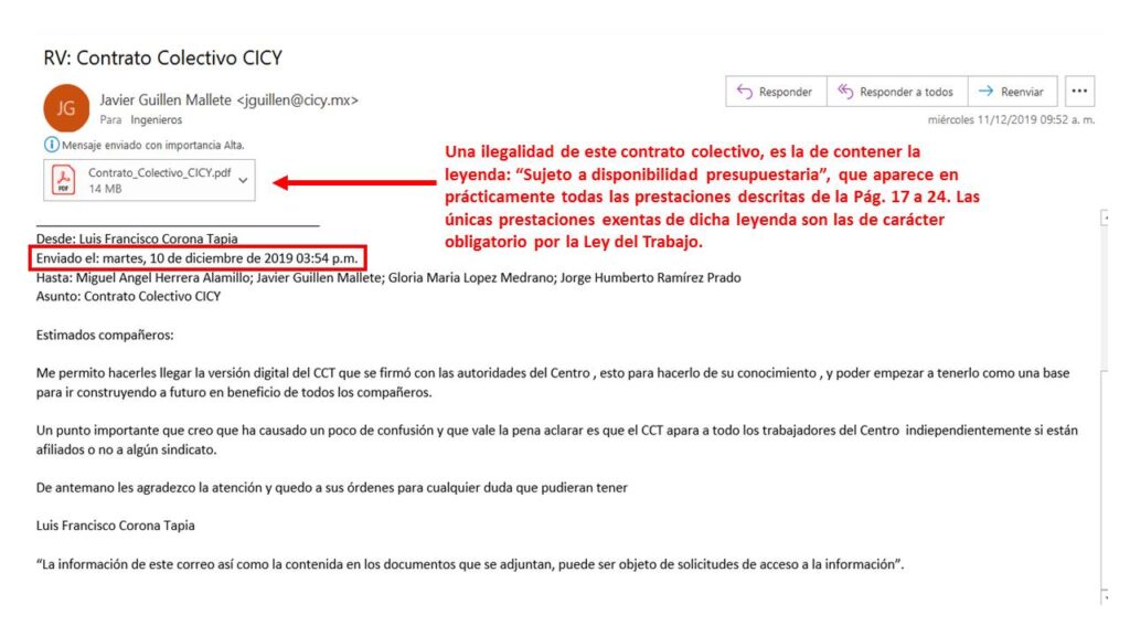 Discrepancias en el contrato colectivo CICY